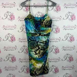 Bisou Bisou dress animal print style watercolor abstract Blue Green Midi Dress